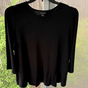 J Jill L petite “Wearever” Peplum black blouse with pleated skirt. Round neck.